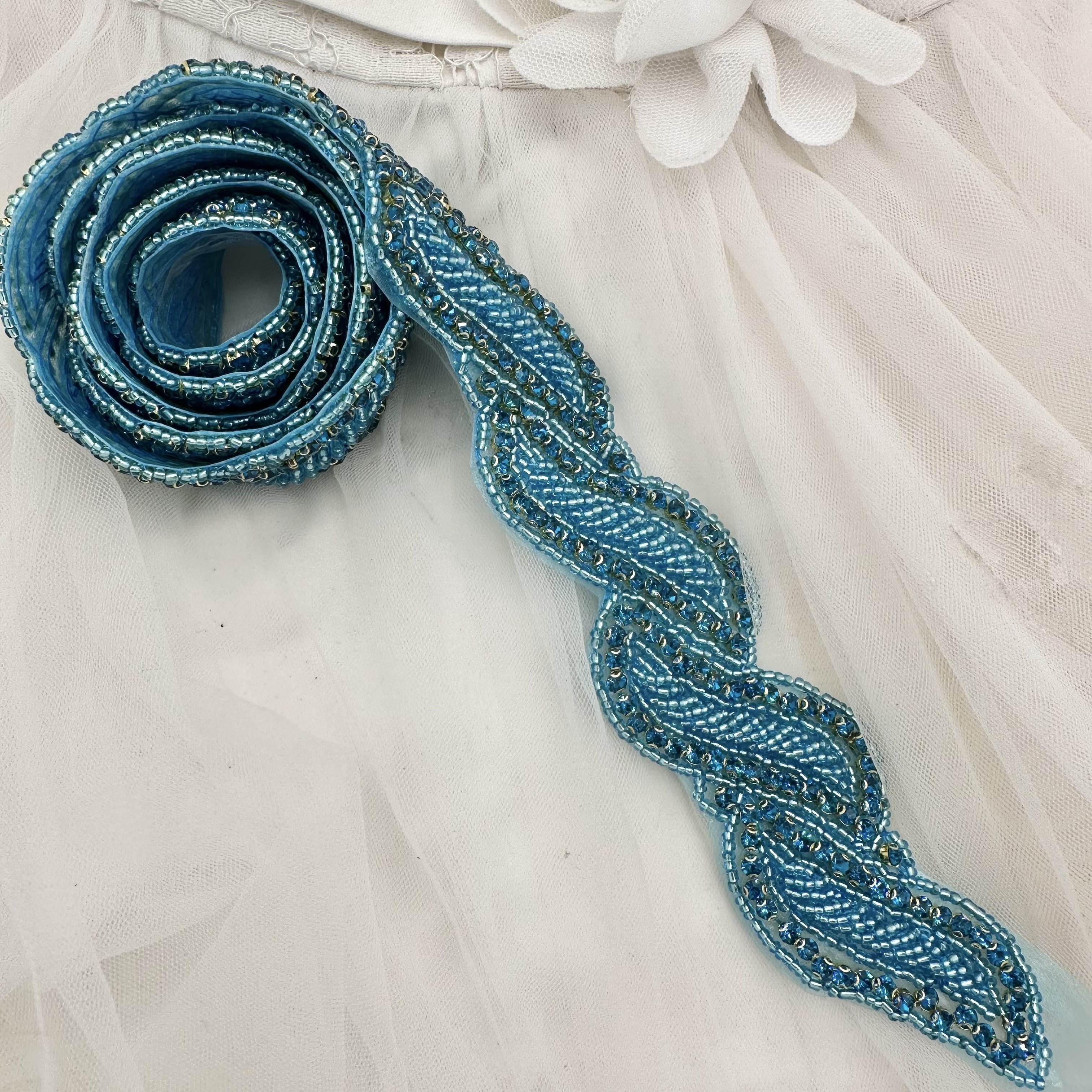 S-Shaped Hole Blue Glass Seed Beads Patch